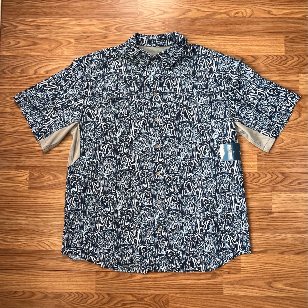 New Reel Legends Blue Patterned Short Sleeve Button Up Shirt SPF men’s large